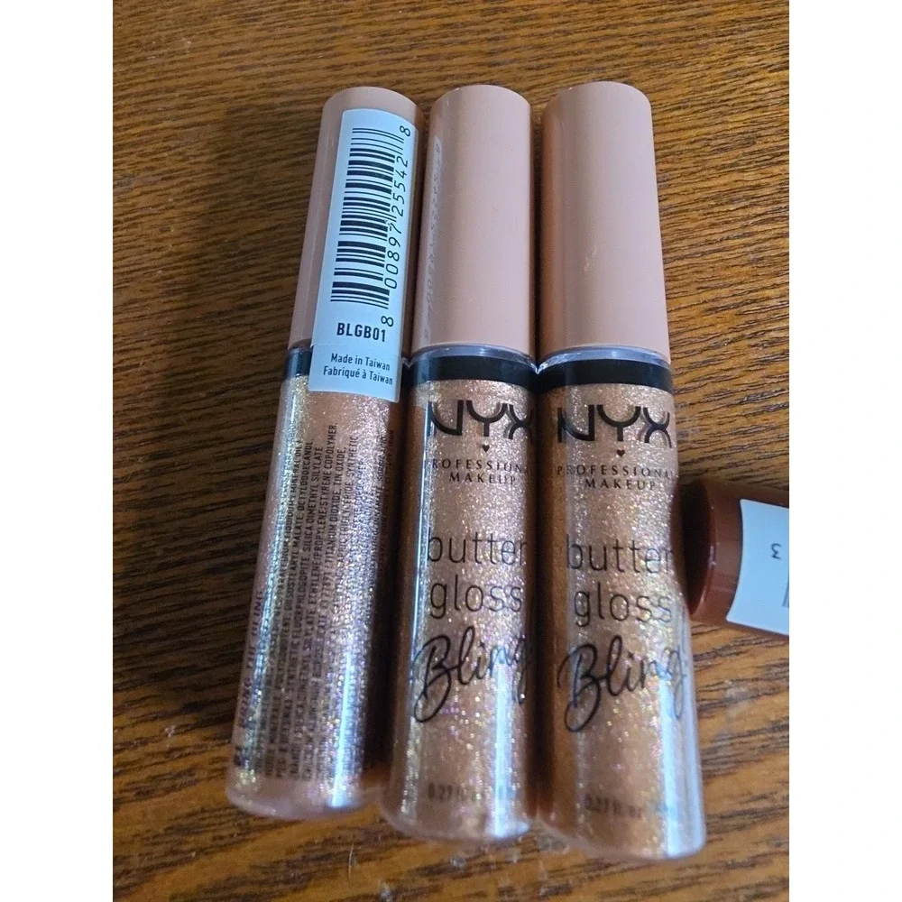 (3) NYX Butter Gloss Bling! Lip‎ Gloss 0.27 fl oz Sealed 01 - Bring The Bling